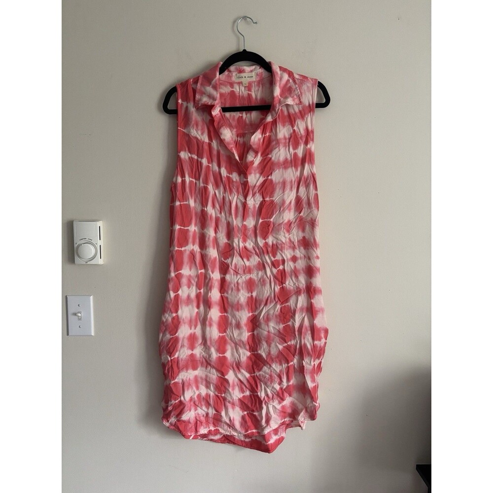 Cloth & Stone Anthropologie Large Dress Tie Dye Pink Cream Pockets Boho Beach